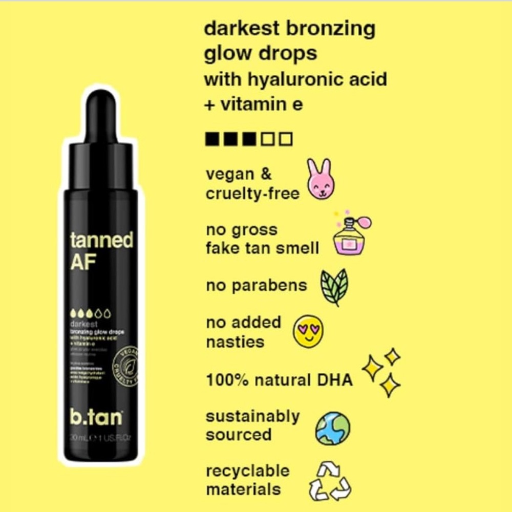 Tanned AF | b.tan | Darkest Bronzing Glow Drops | Vegan Springtime Face Summer 3
